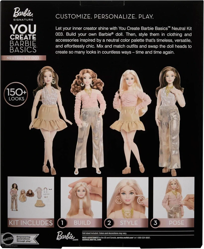 Barbie You Create Barbie Basics Neutral Kit 003, Customizable Fashion Doll & Universal-Fit Clothing