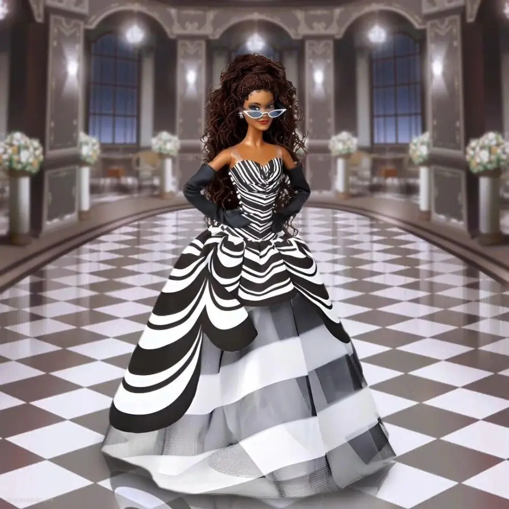 Barbie Signature 65th Anniversary Collectible Doll with Brown Hair, Black and White Gown